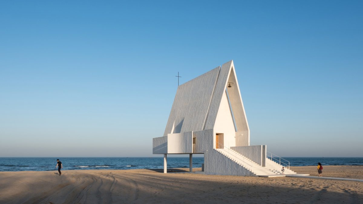 white chapel on the beach