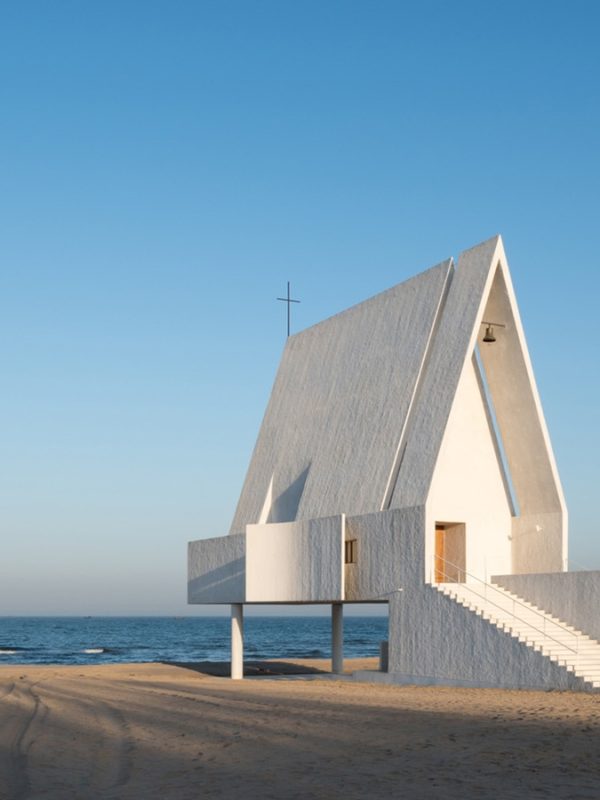 white chapel on the beach