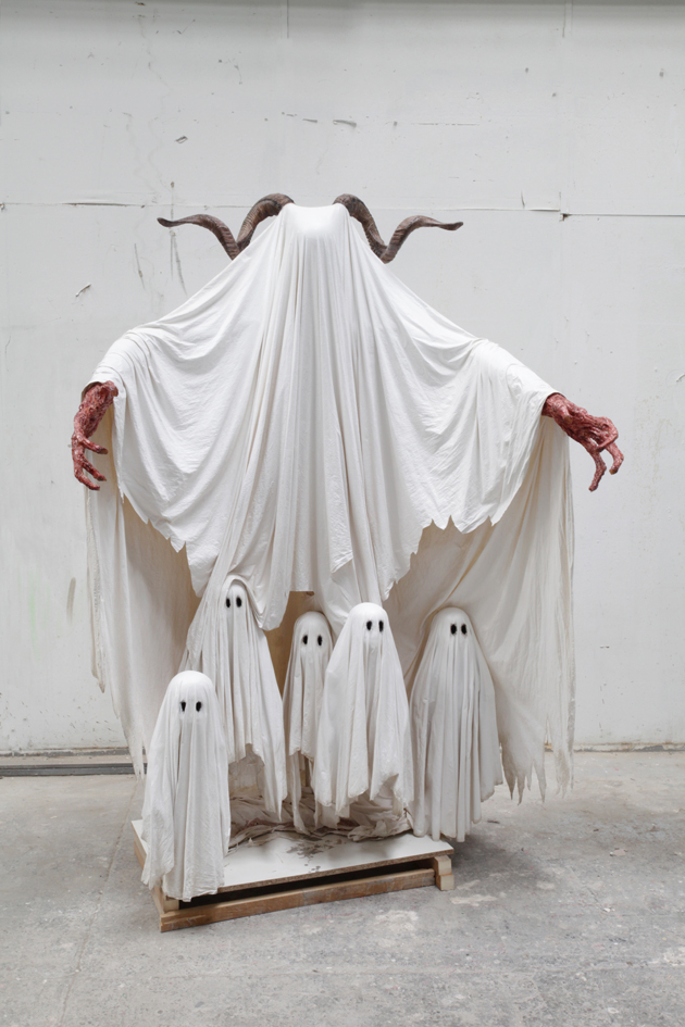 sculpture representing white ghosts 