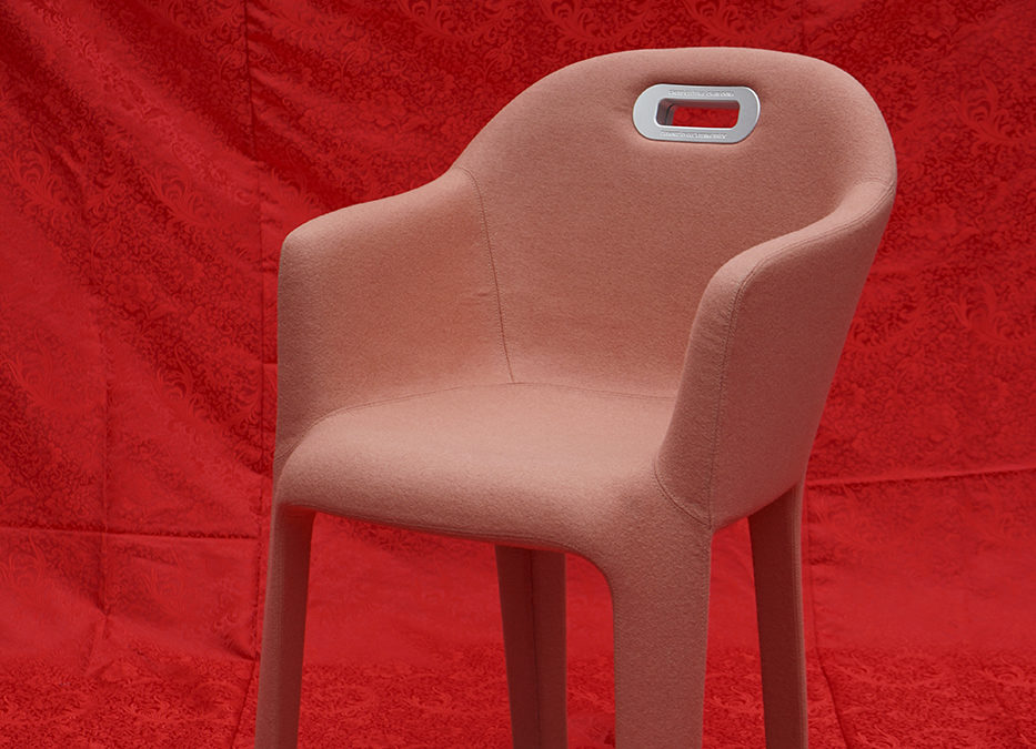 pink chair and red background